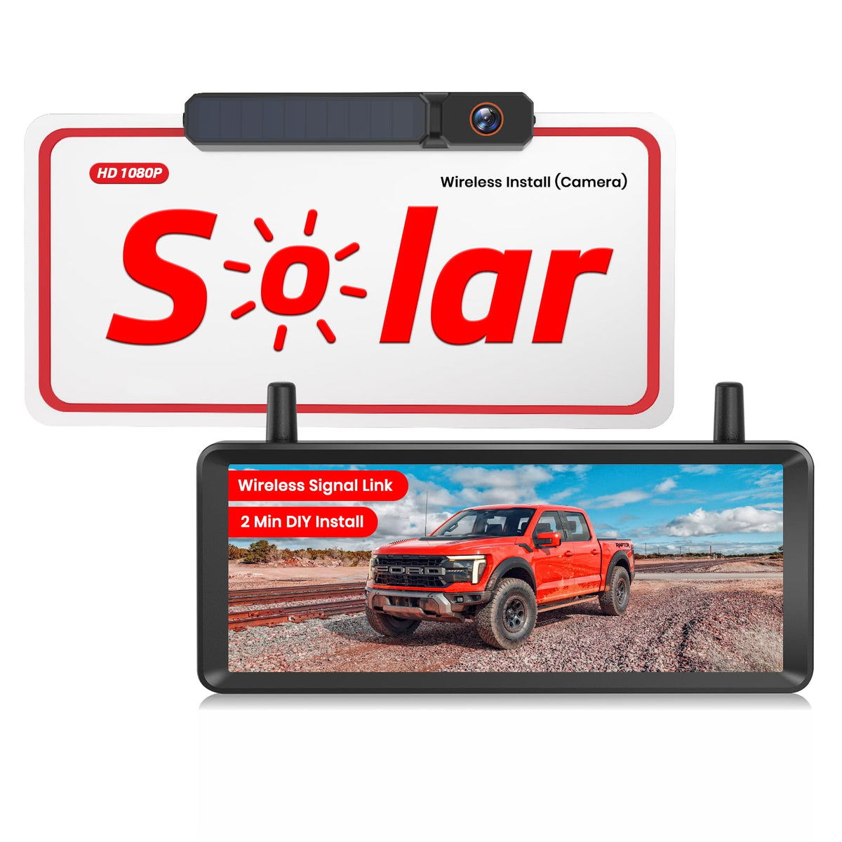 Foxpark Solar backup camera monitor front view shows a clear 7.2-inch display for easy parking