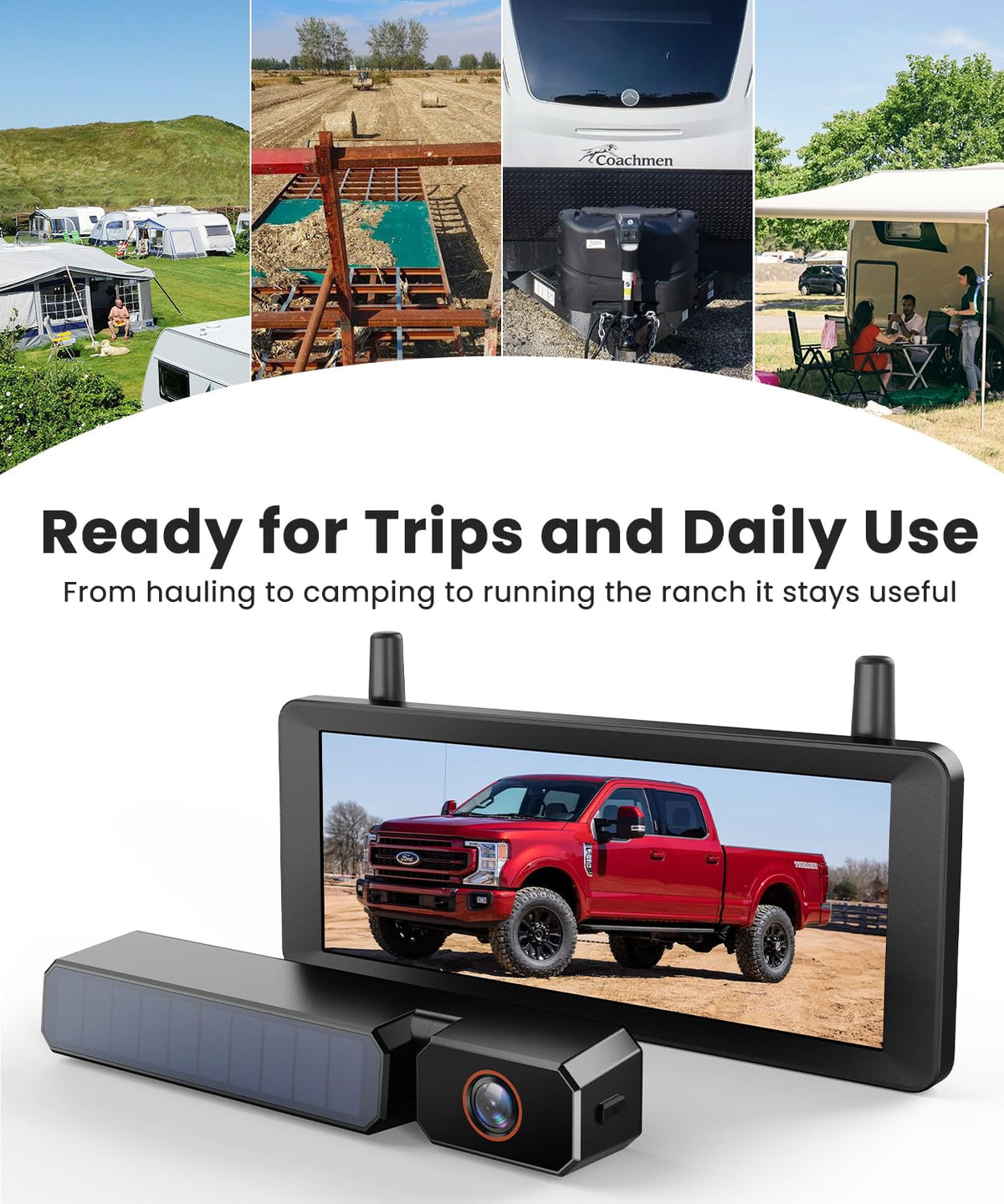 Foxpark Solar backup camera compatible with trucks, SUVs, vans, and trailers