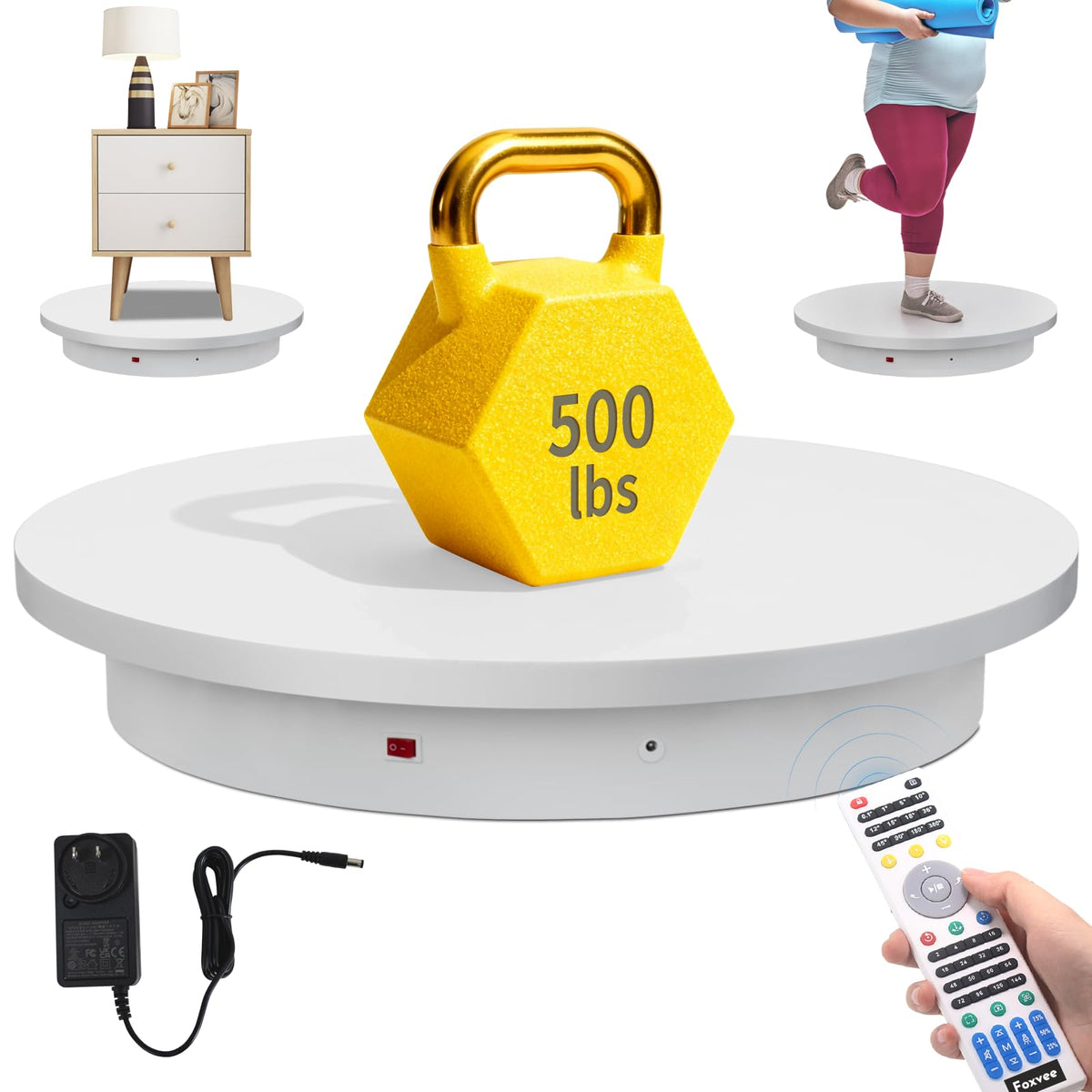 Foxvee remote-turntable top view for 360° photography and display.