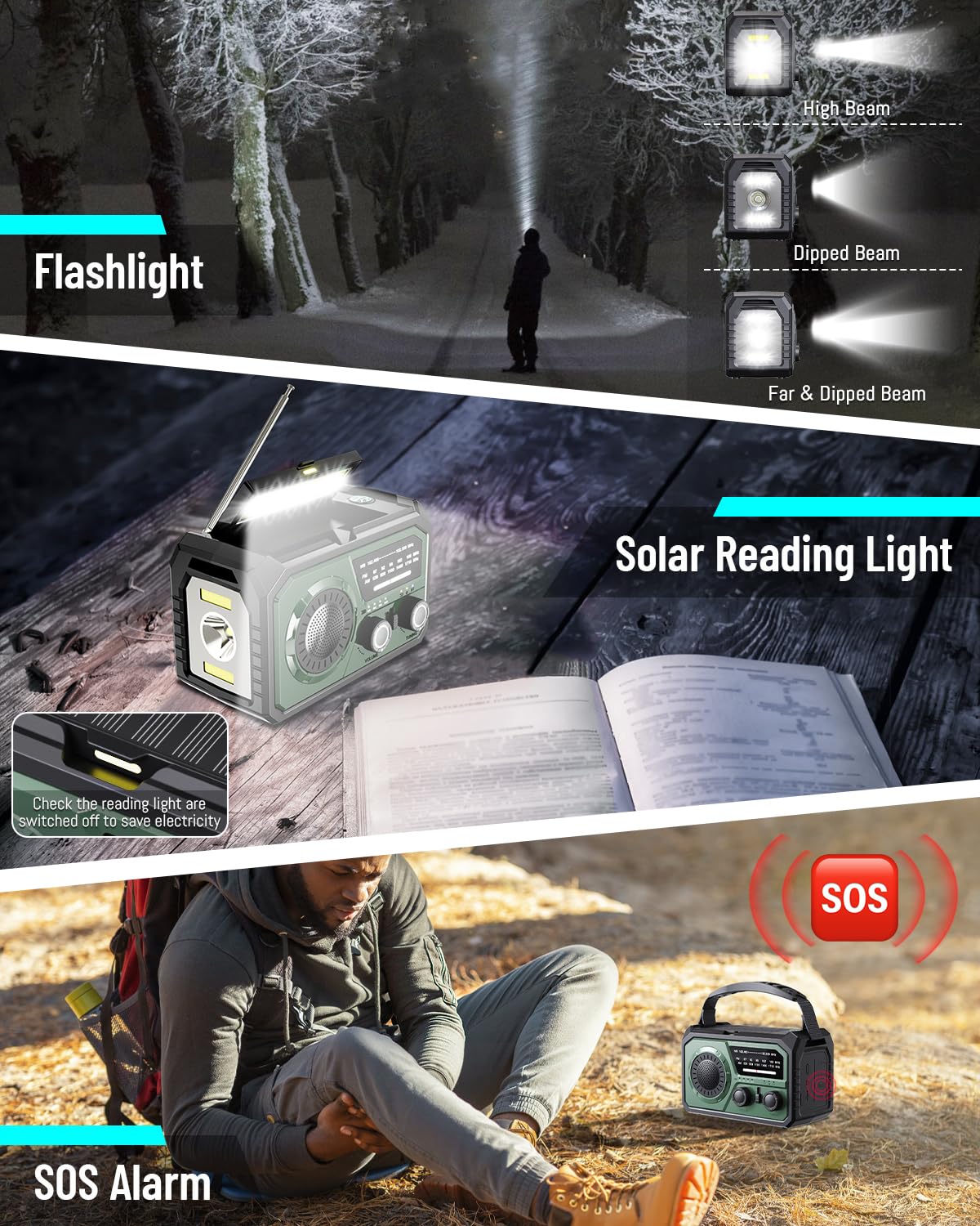 FQBLXY flashlight and reading lamp in dark, improves visibility and signaling