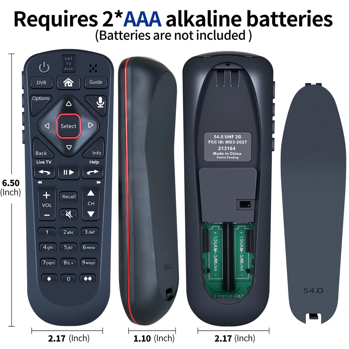 FQOUG remote batteries layout showing two AAA slots.