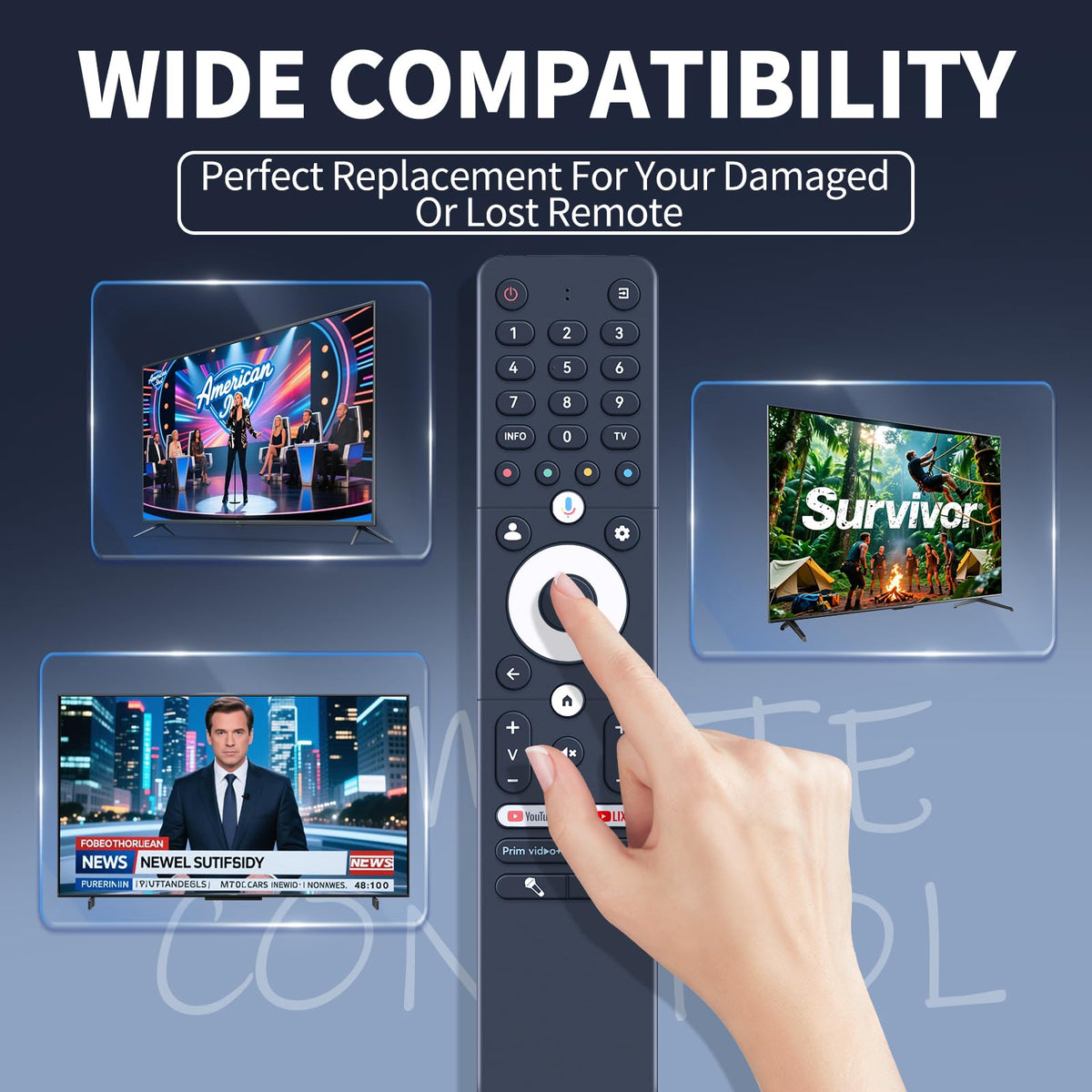 Pairing mode indicator light on the FQOUG remote signals ready connection with Caixun Sansui TV
