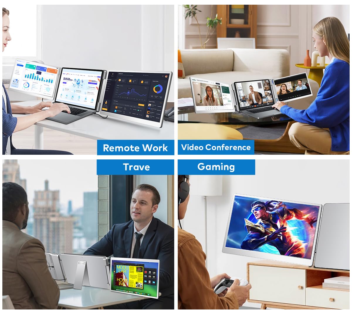 FQQ on desk setup shows comfortable triple monitor productivity