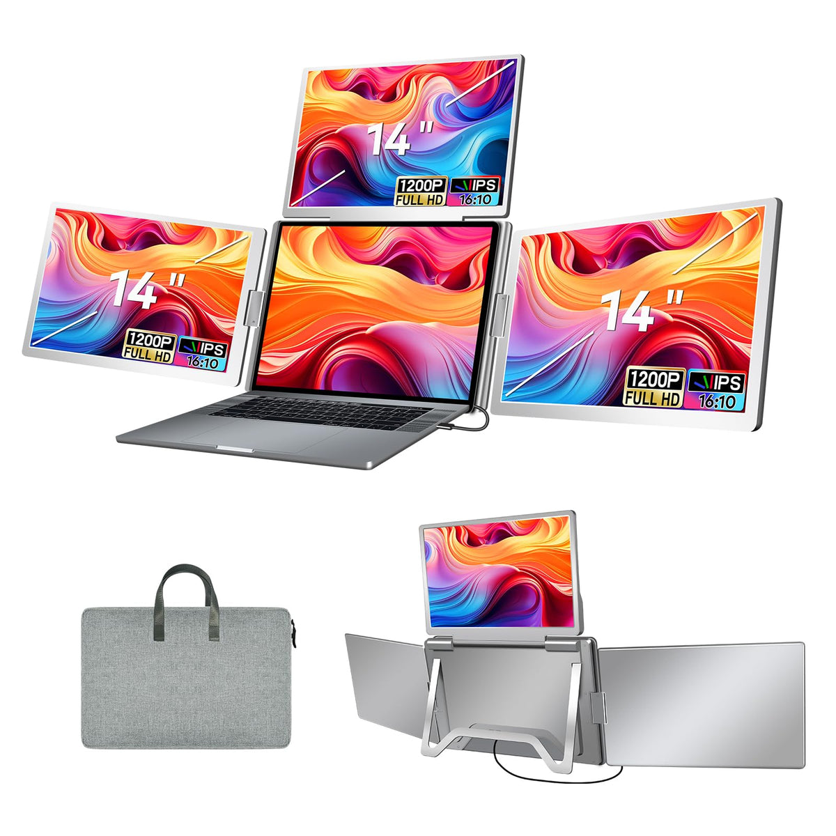 FQQ portable three-screen extender for on-the-go multitasking