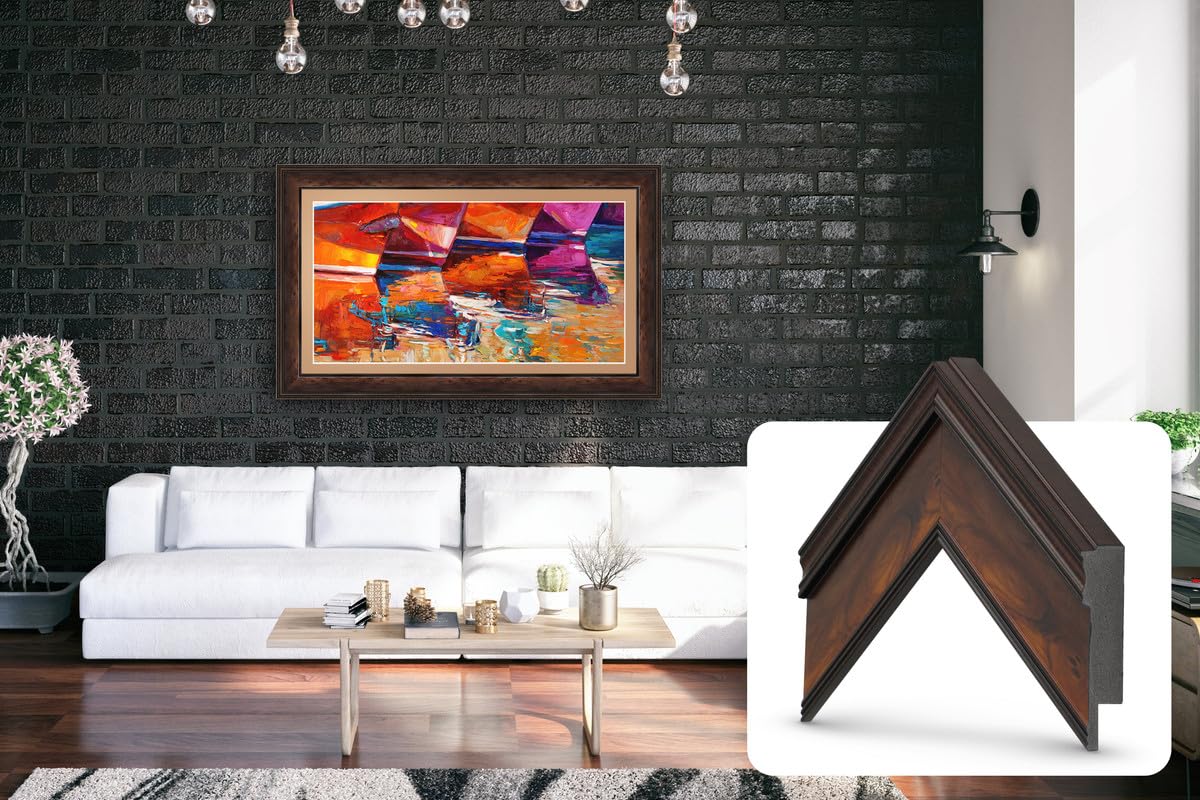 Frame My TV Burlwood 85 Premiere Deco frame side profile reveals beveled elegance.