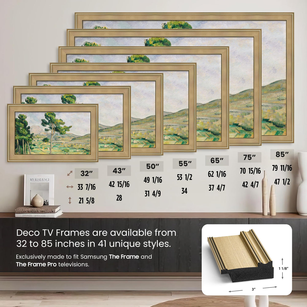 Frame My TV Champagne 32-inch Premiere Deco box included and setup guide