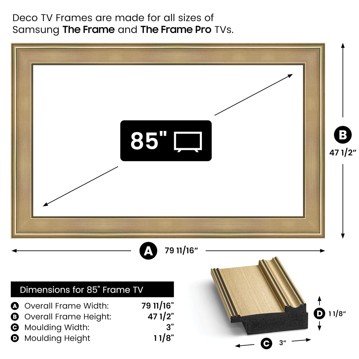 Frame My TV Champagne 85 Premiere Deco Frame magnetic assembly enables quick setup.