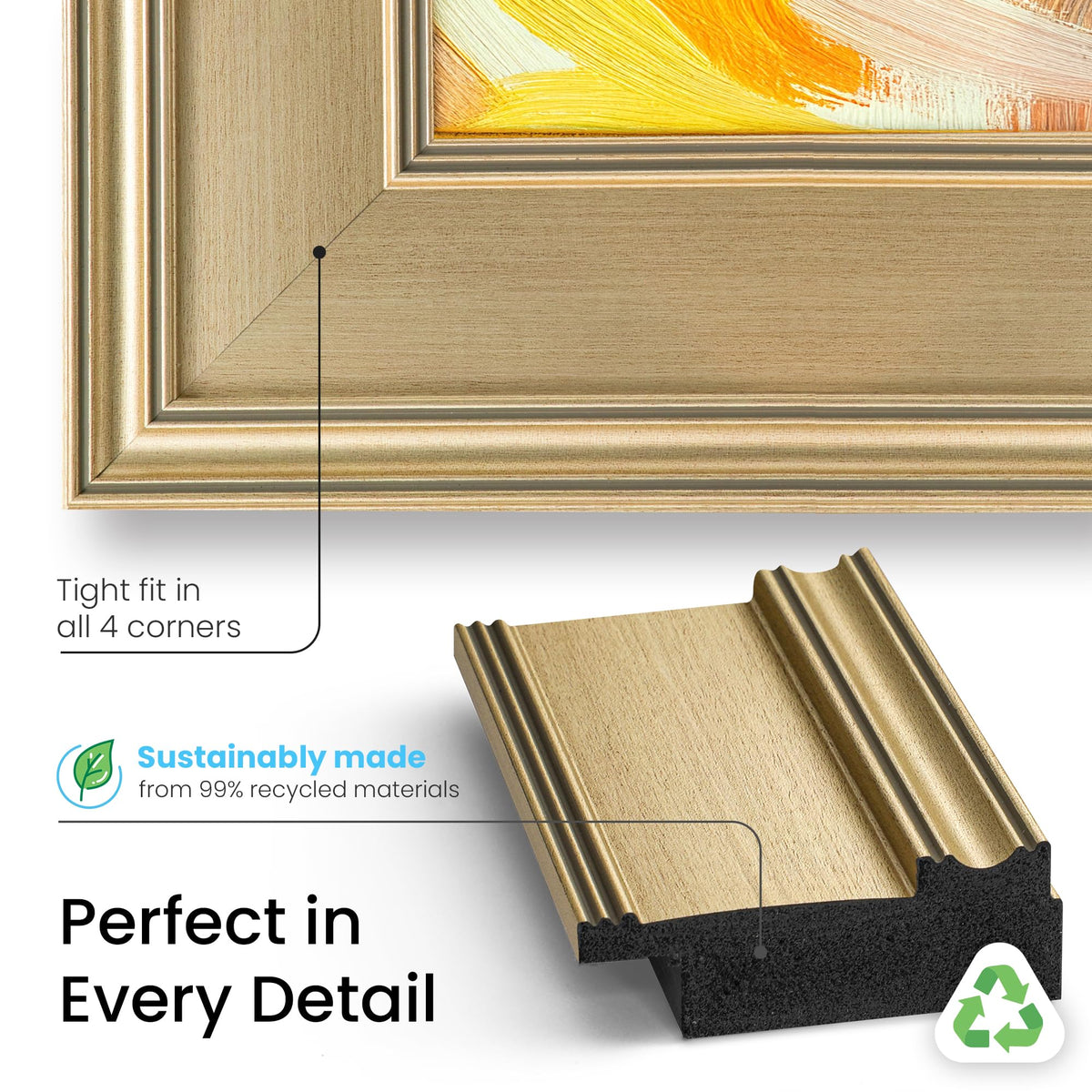 Frame My TV Champagne 85 Premiere Deco Frame on Samsung The Frame enhances presentation.