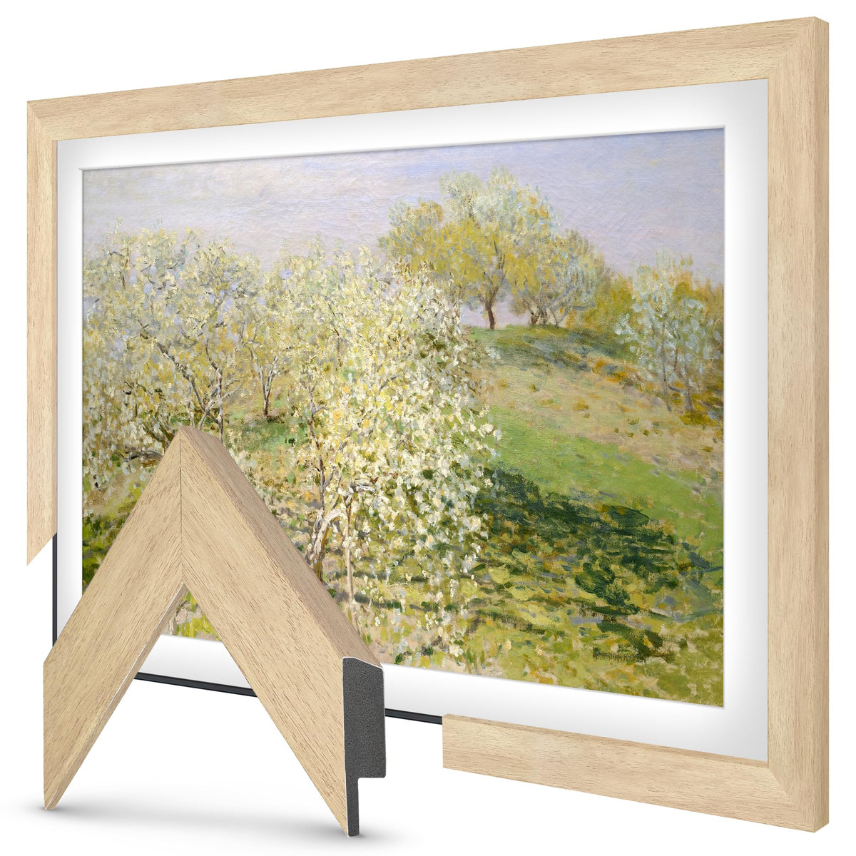 Frame My TV Museum Maple 50-inch frame front view enhances gallery-like display