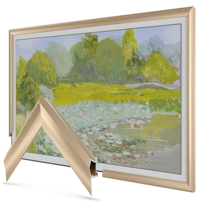 Frame My TV Pale Gold Prismatic 43-inch Deco Frame assembly for a secure fit.