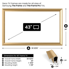 Frame My TV Pale Gold Prismatic 43-inch Deco Frame closeup finish highlights premium details.