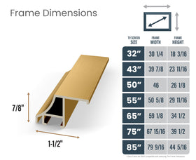 Frame My TV pale gold scoop 50-inch frame with locking keys for secure fit.
