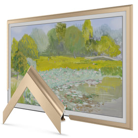 Frame My TV Pale Gold Scoop 75-Inch frame front view highlights premium finish