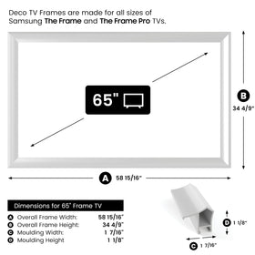Frame My TV Pure White Prismatic 65 Alloy Deco frame remote-compatibility improves ease of use.