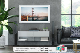 Frame My TV Pure White Prismatic 65 Alloy Deco frame side profile highlights slim silhouette.