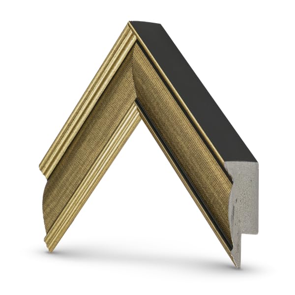 Wide sculpted brass edge of Frame My TV frames the screen with refined visual depth.