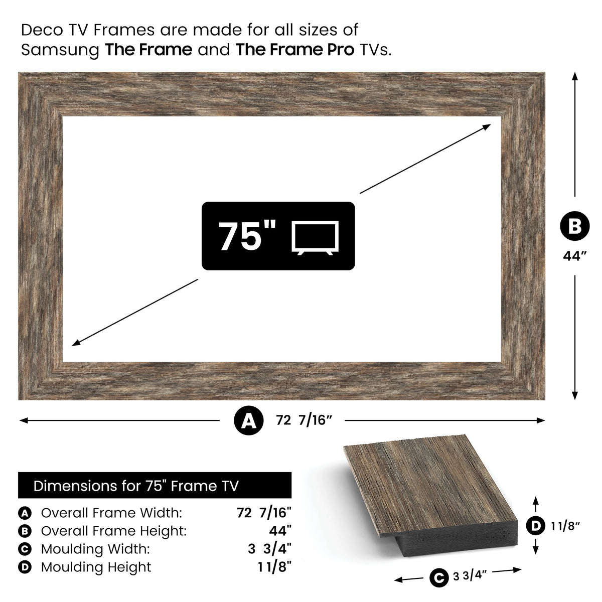 Frame My TV Distressed Barnwood grain shifts with light to add depth