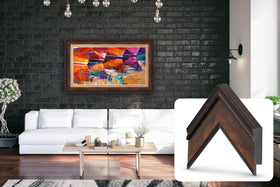 Frame My TV stepped architectural burlwood profile reflecting ambient light