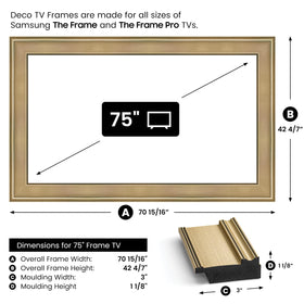 Frame My TV Champagne 75 Premiere Deco frame in room setup elevates living space aesthetics.
