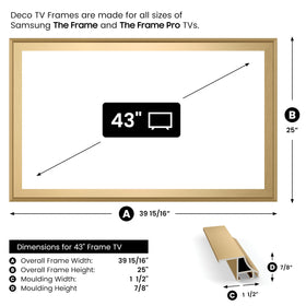 Frame My TV Pale Gold Scoop 43-inch frame on Samsung Frame elevates display.