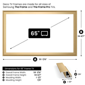 Frame My TV pale gold scoop 65-inch profile reveals soft concave edge for light play.