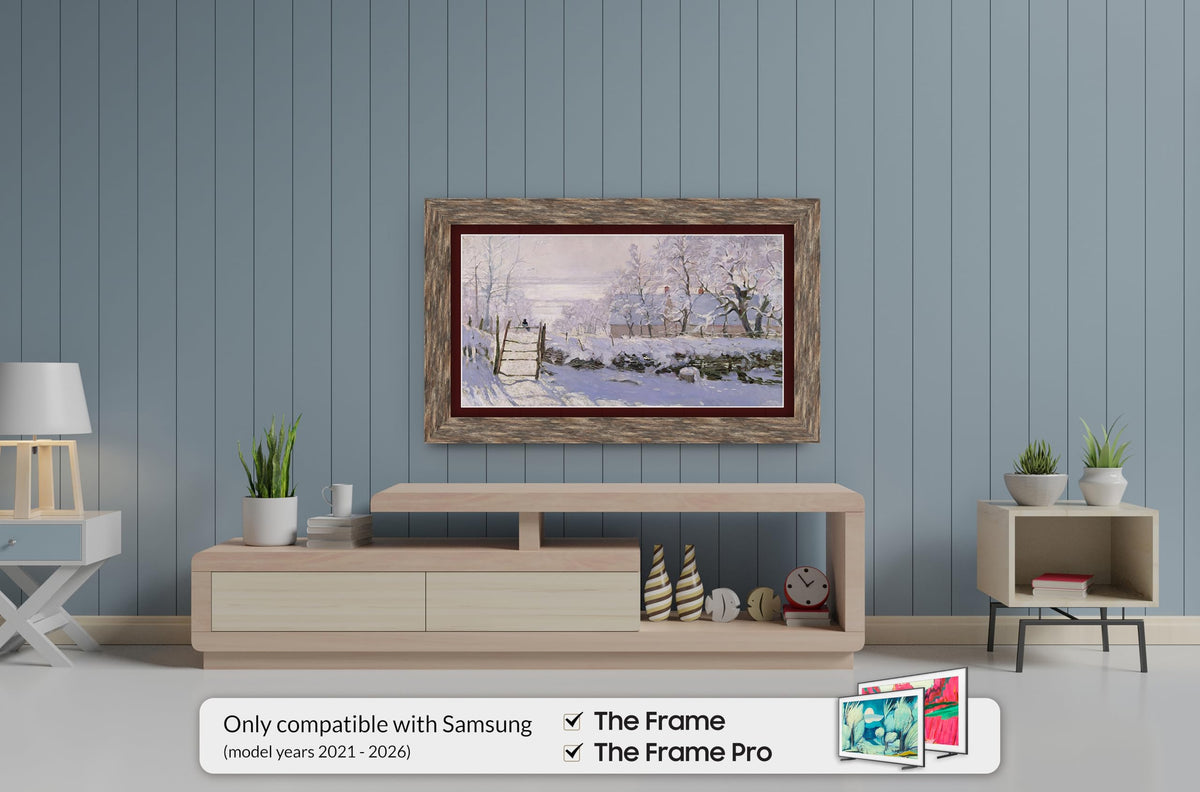 Frame My TV Premiere Deco frame with magnetic assembly enables quick, tool-free setup