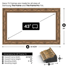 Frame My TV Tuscan Copper 43 Premiere Deco frame detail scrollwork captures room light shifts.