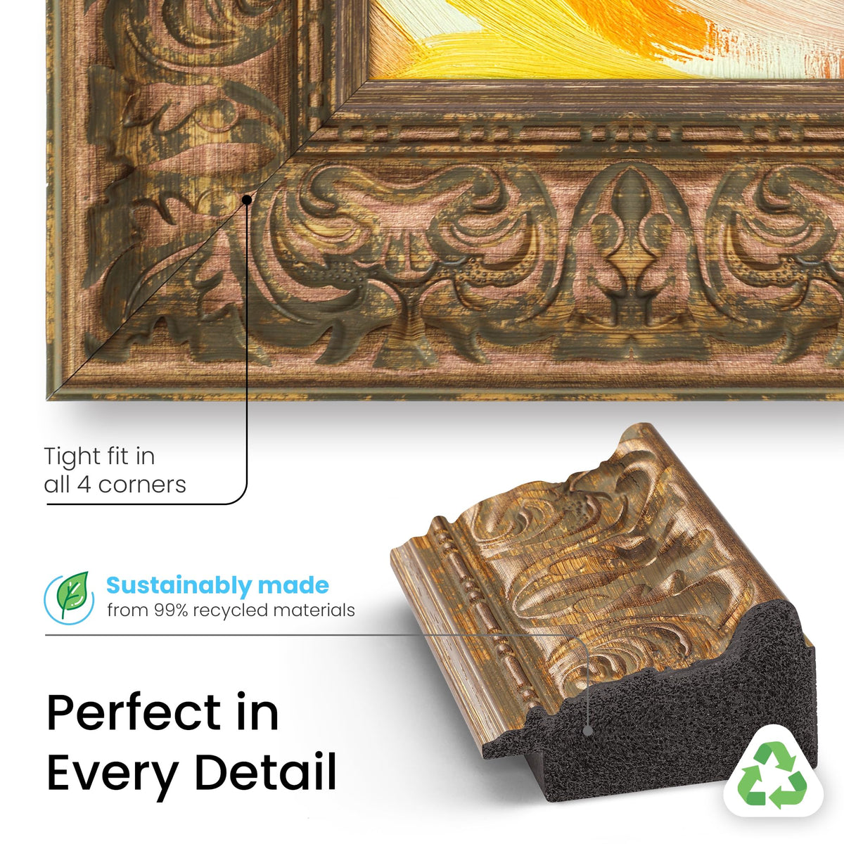 Frame My TV Tuscan Copper 43 Premiere Deco frame light reflection highlights mood and ambiance.