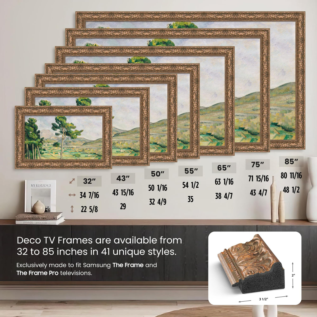 Frame My TV Tuscan Copper 43 Premiere Deco frame USA-made craftsmanship and quality.