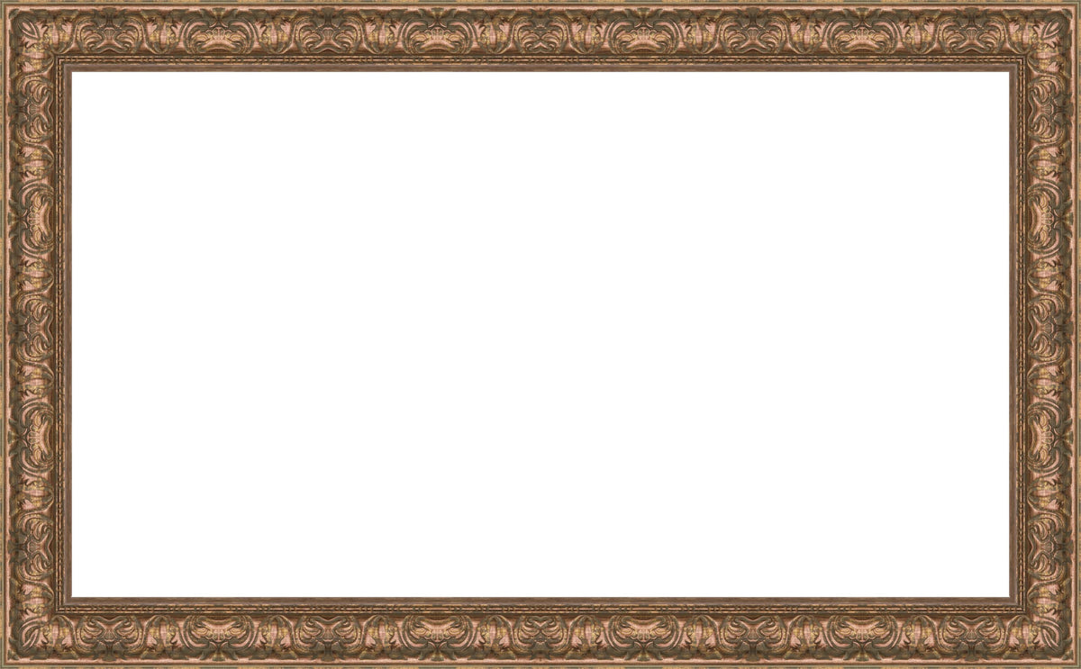 Frame My TV Tuscan Copper 55in frame on wall creates a sleek focal point