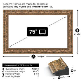 Frame My TV Tuscan Copper 75-Inch Premiere frame reflecting light with turquoise hues
