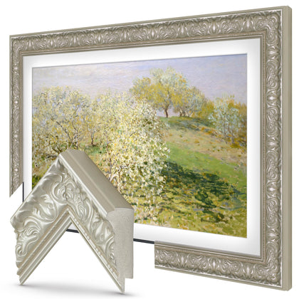 Frame My TV Tuscan Pearl 32 Premiere Deco frame side view highlights premium finish.