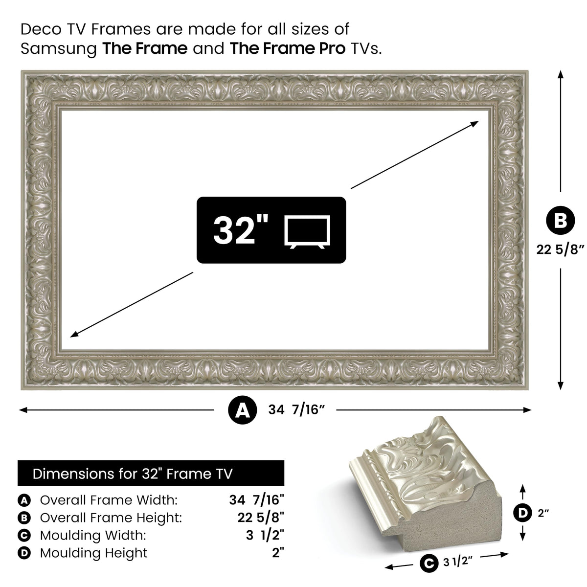 Frame My TV Tuscan Pearl 32 Premiere Deco displayed on a TV in a room.