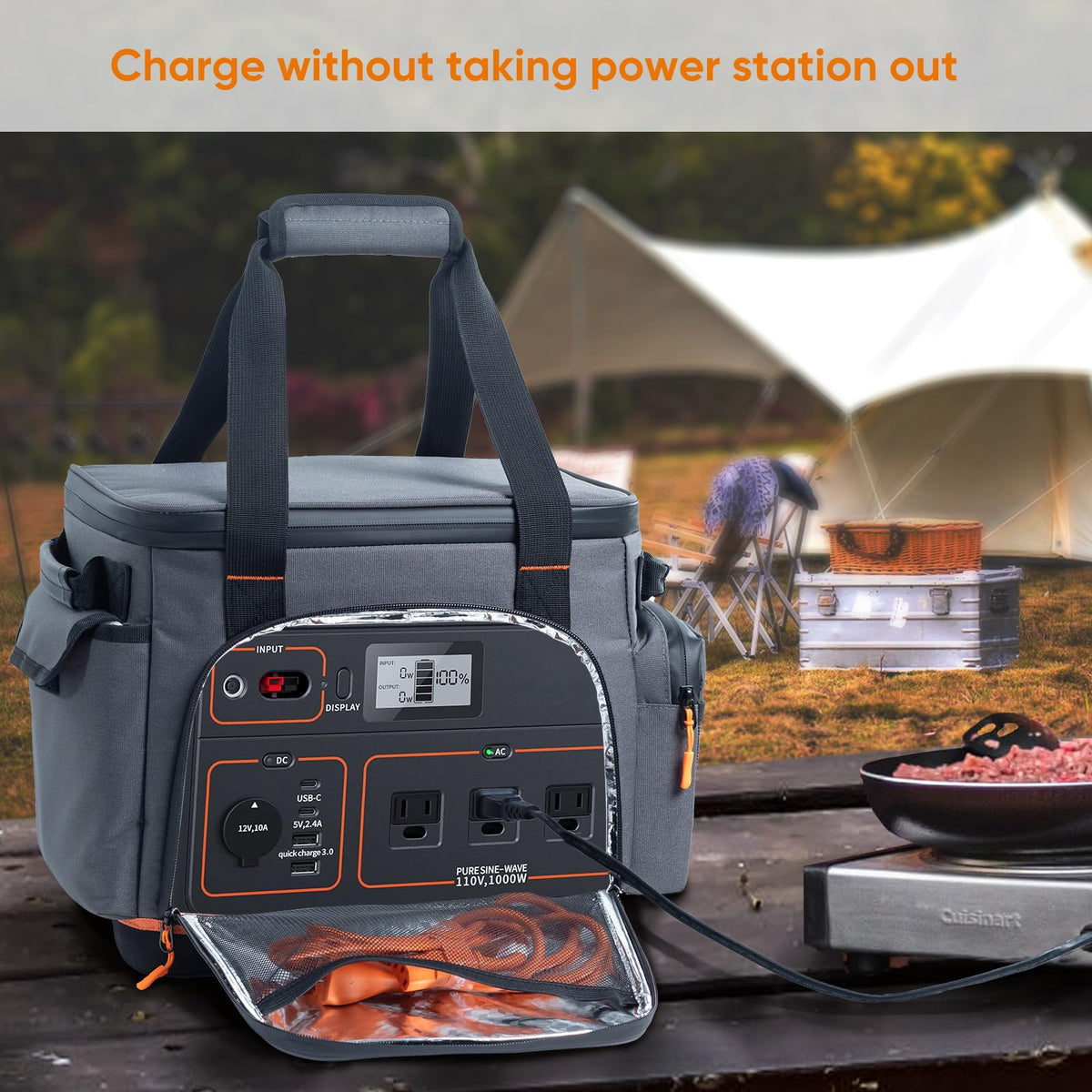 Front pocket on FRECOLSH case keeps chargers within reach.
