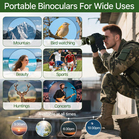 FREE SOLDIER binoculars in hand to show real-world size and portability
