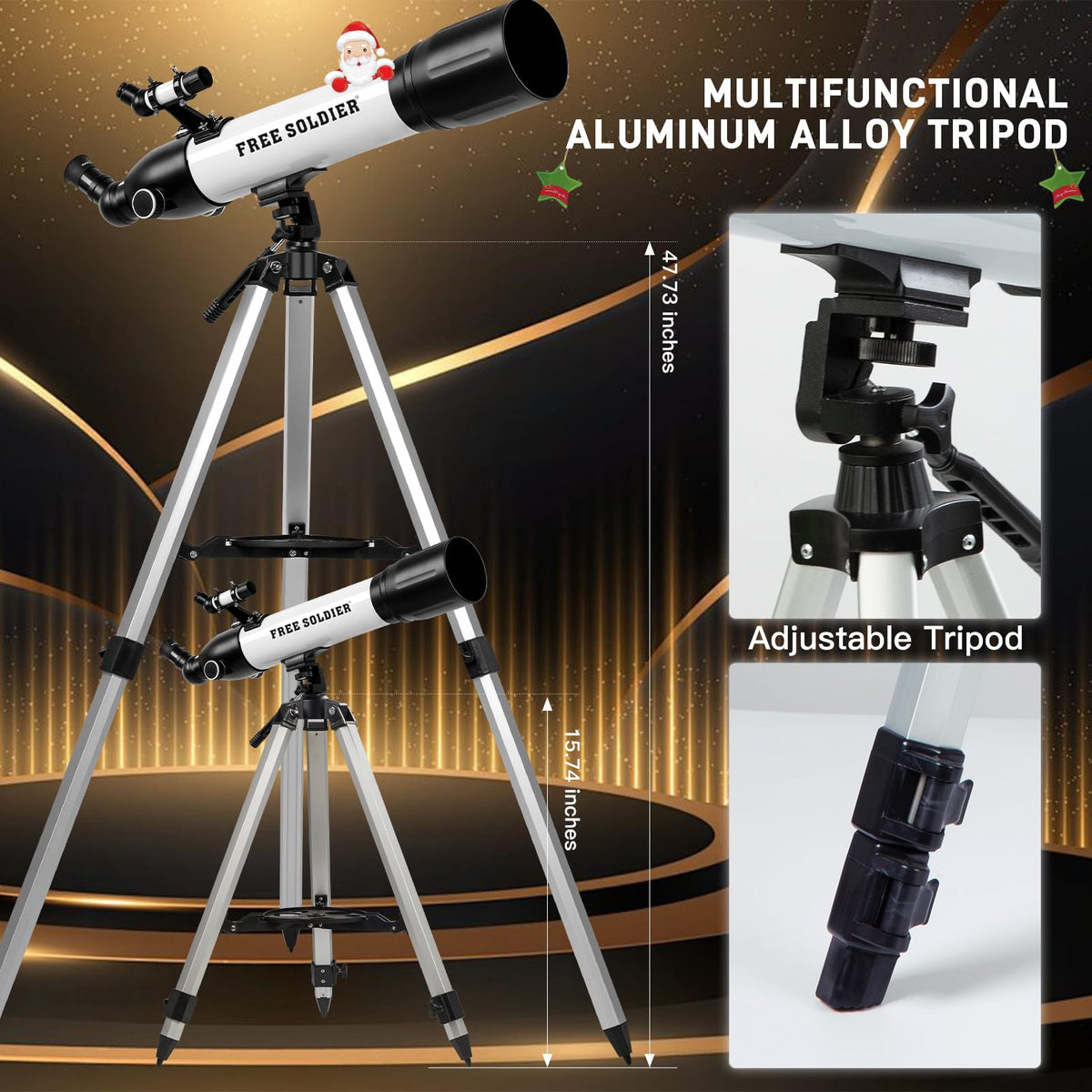 Free Soldier telescope adjustable tripod with 360 degree zenith lens for comfortable viewing