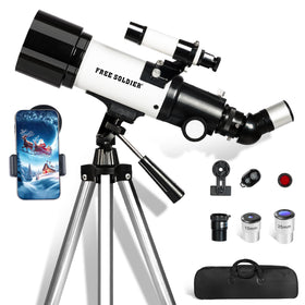 Free Soldier telescope 70mm aperture for bright night sky views.