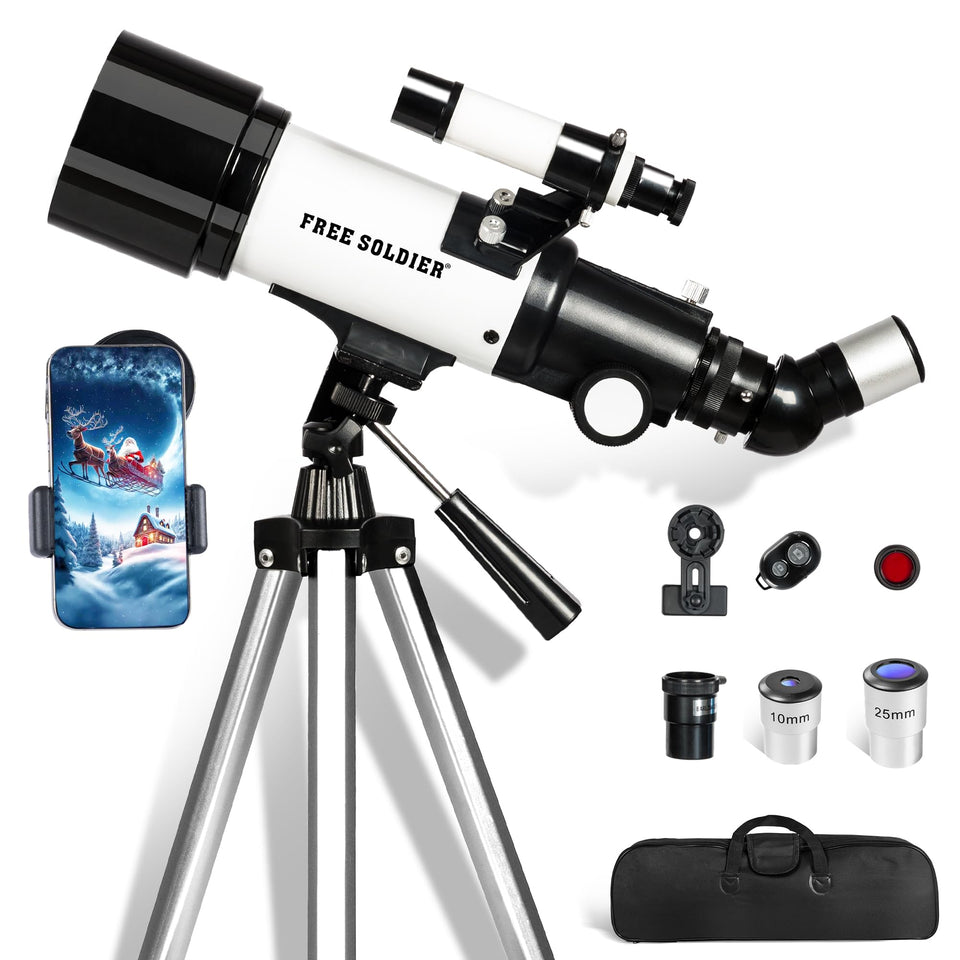 Free Soldier telescope 70mm aperture for bright night sky views.