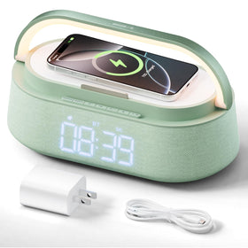 FREEFISH front view showing clock, speaker, and charger for compact convenience