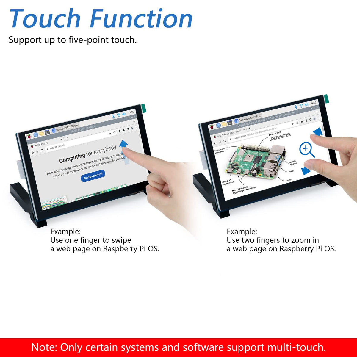 FREENOVE touchscreen connected to Raspberry Pi in use, demonstrates direct MIPI DSI benefit
