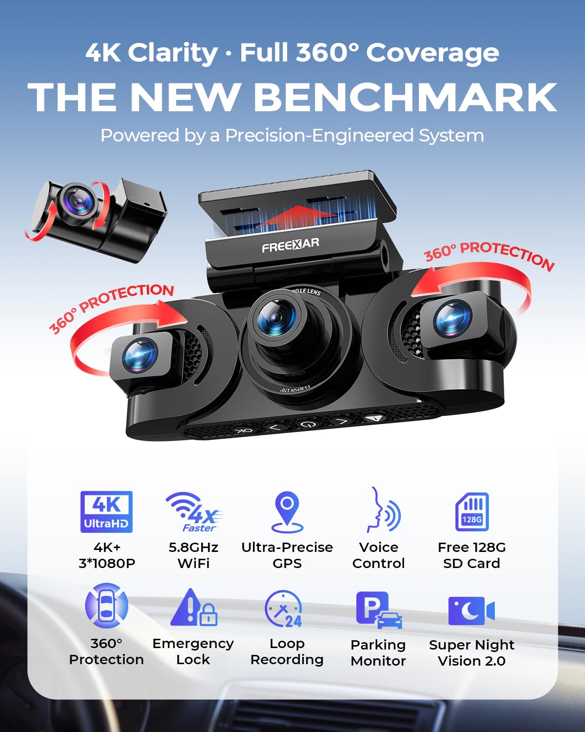 FREEXAR D4 rear camera provides reliable coverage for safer driving records.