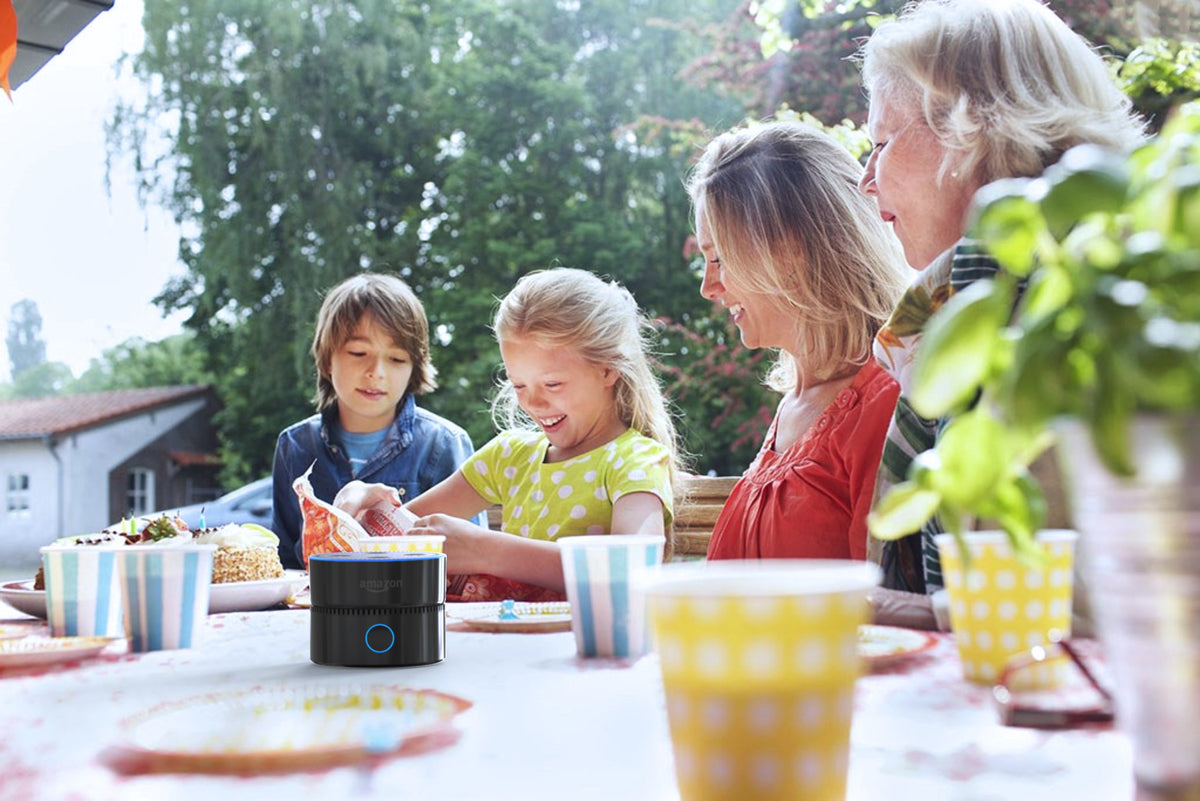 Fremo Evo Plus in living room with Echo Dot shows seamless home use benefit