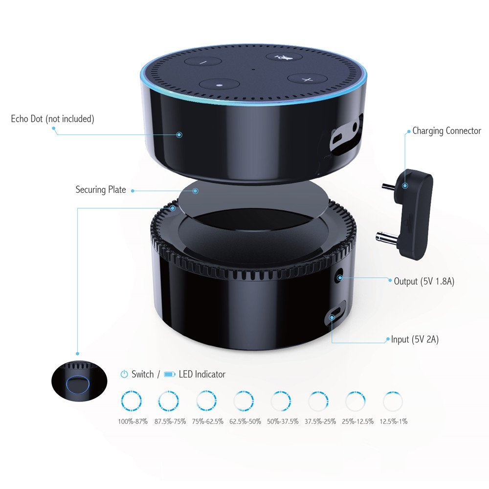 Fremo Evo Plus held in hand beside Echo Dot shows size and portability benefit