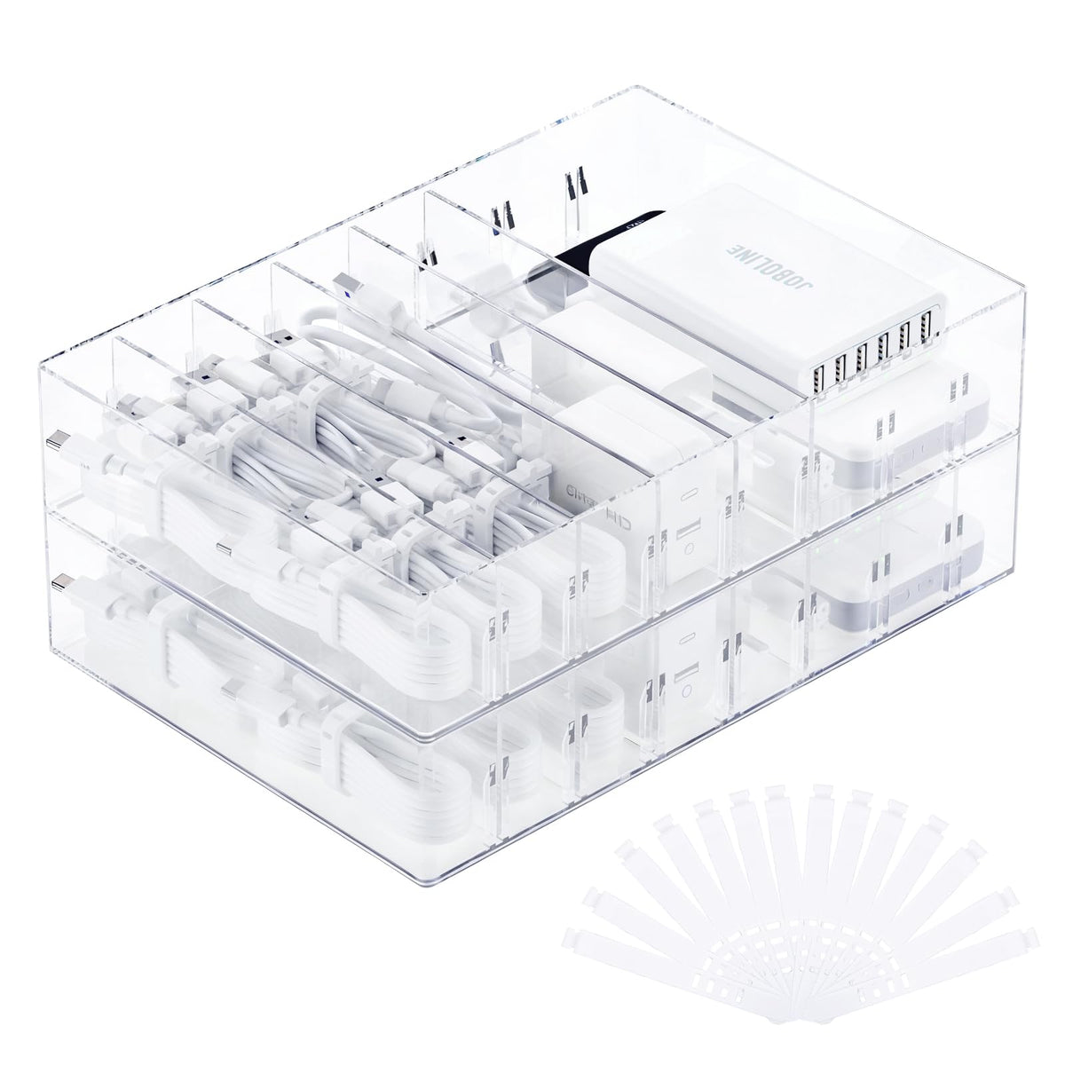 FRETONBA clear front packaging showing two stackable boxes and tidy storage benefit