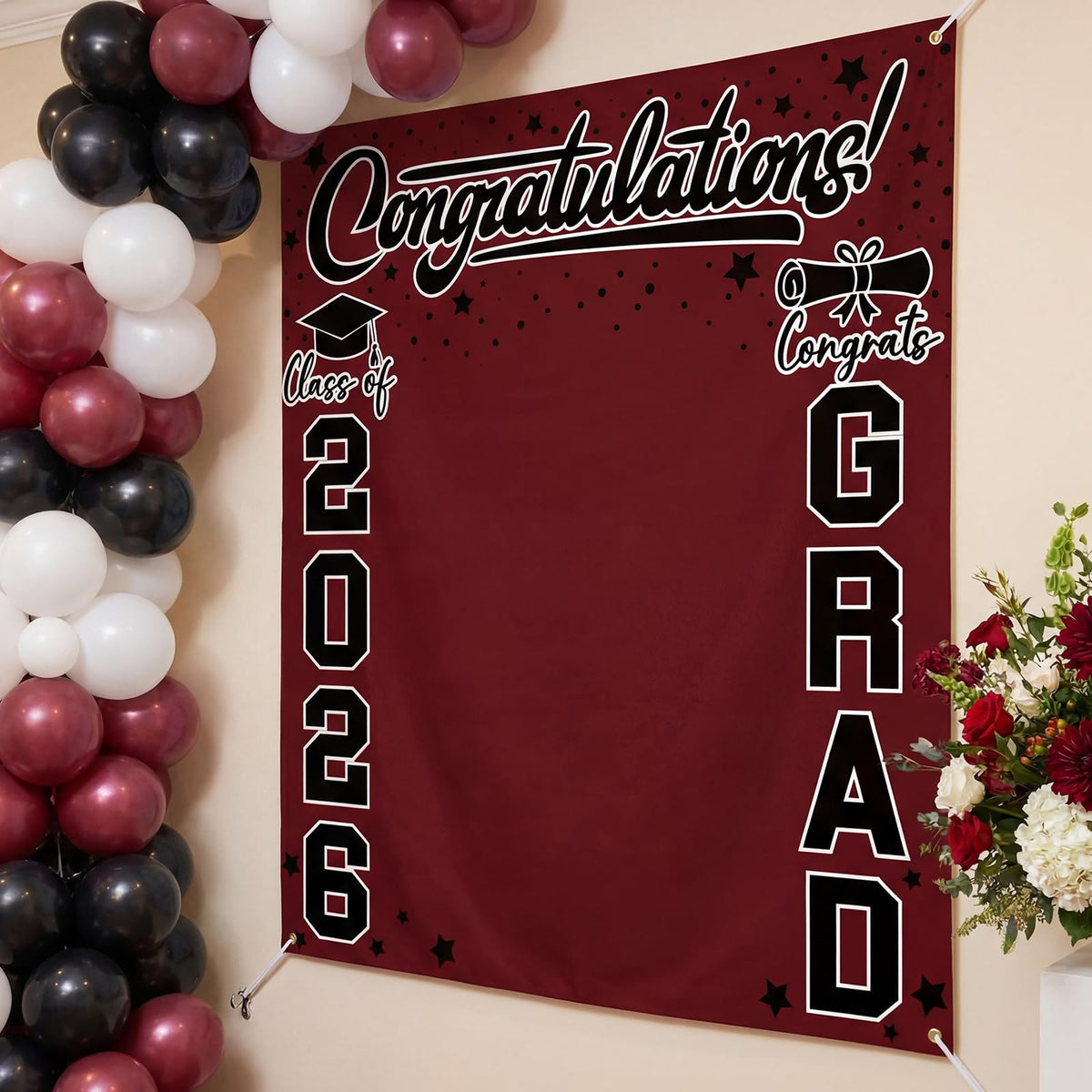 Frienda graduation backdrop is photo booth ready for celebratory moments.