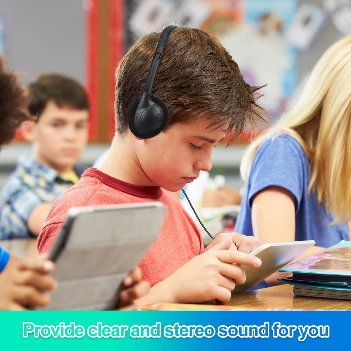 Frienda durable ABS construction headphones provide lightweight portability for daily classroom use.
