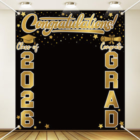 Frienda graduation backdrop 200x220 cm in black and gold for elegant group photos.