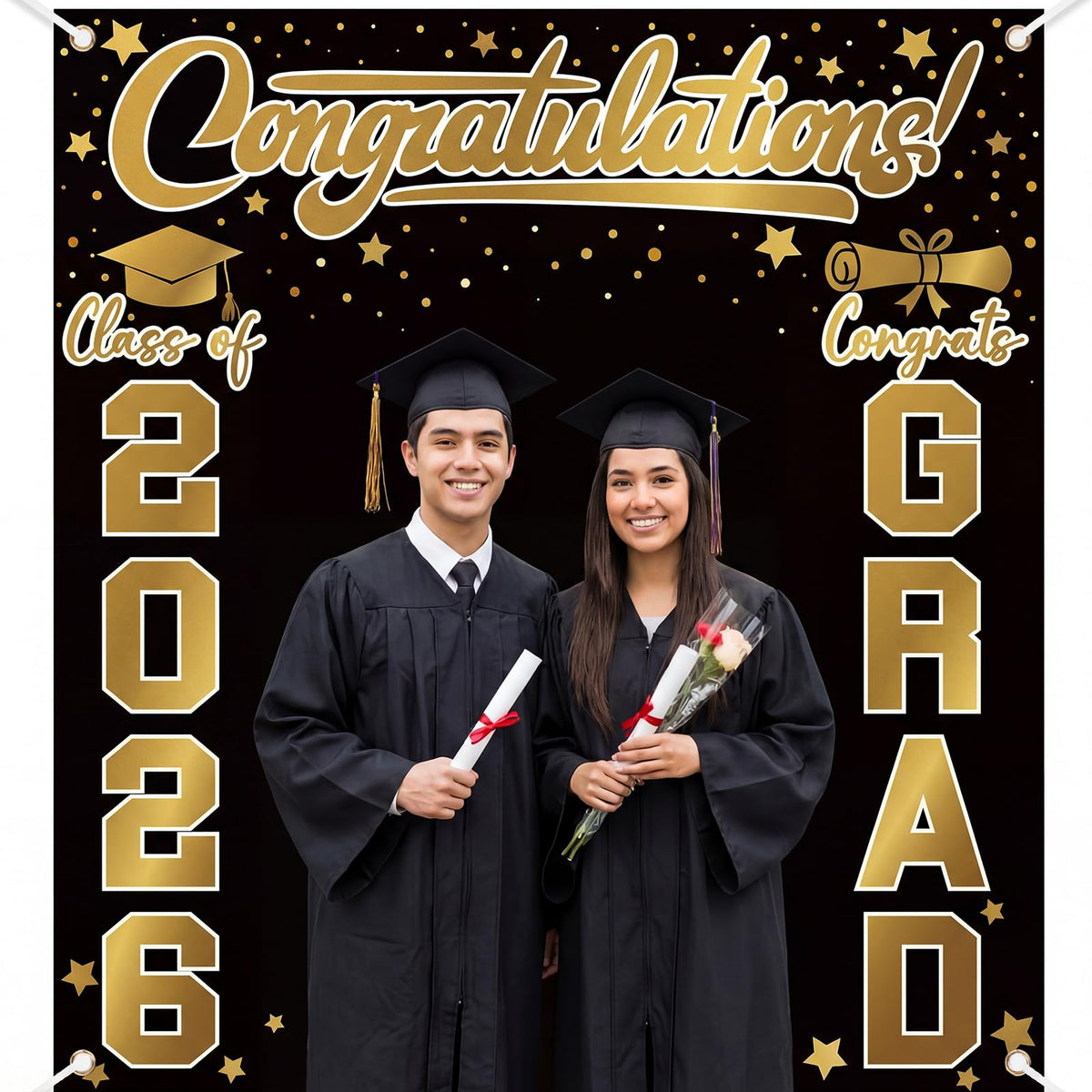 Frienda graduation photo booth backdrop ideal for ceremonies and parties.