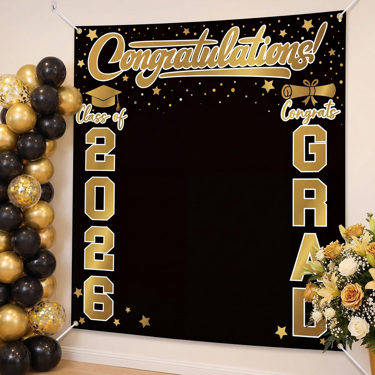 Frienda large graduation backdrop supports group photos and stage setups.