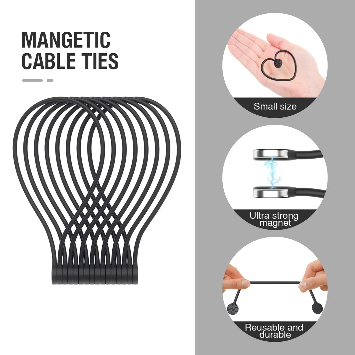 FRKNER Magnetic Twist Ties magnet close-up shows strong magnet for quick bundling.
